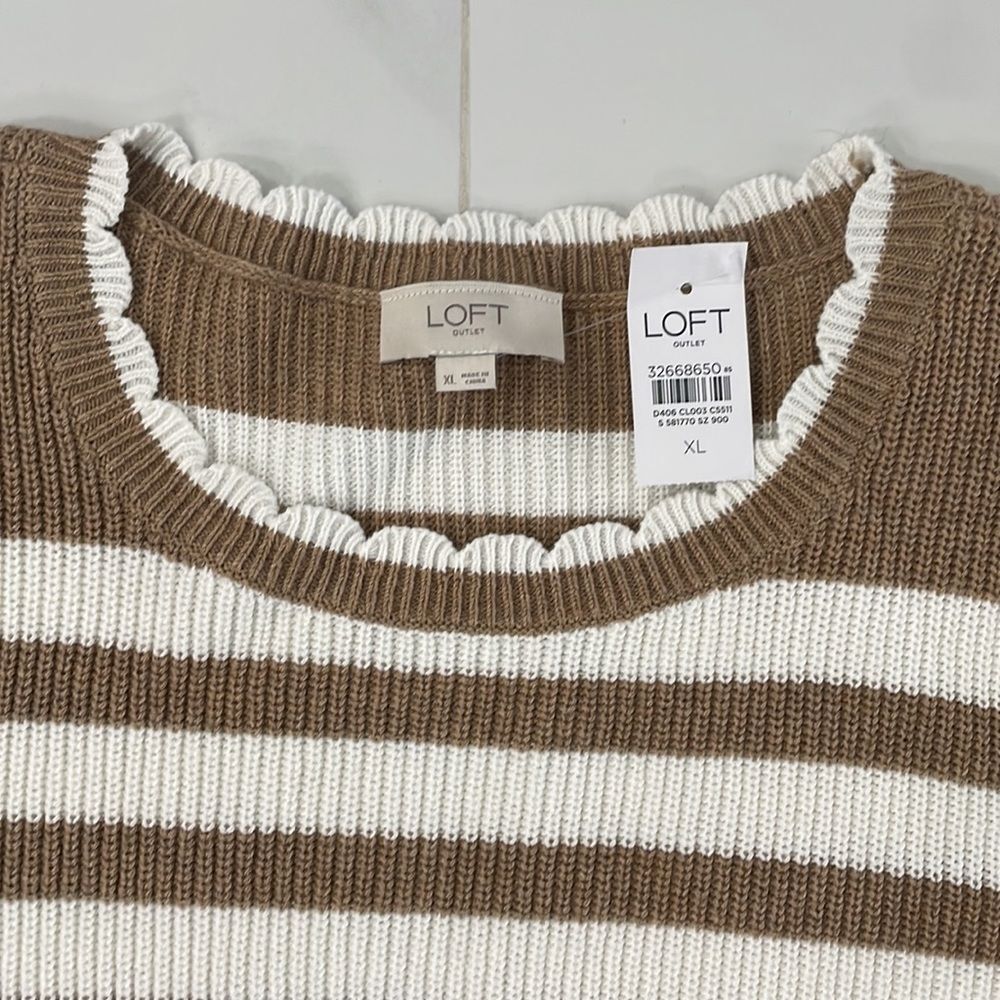 Loft Women Sz XL Pullover Sweater Knit Scalloped Long Sleeve - Picture 2 of 10